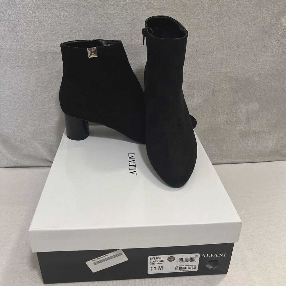 New Alfani Sylus Women's Black Faux Suede Almond Toe Booties Size 11